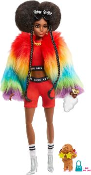 Barbie Extra - Gökkuşağı Renkli Ceketli Bebek, Fino Figürü İle, 3-9 Yaş Arası Kızlar İçin İdeal Bir Hediye GVR04