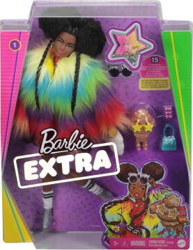 Barbie Extra - Gökkuşağı Renkli Ceketli Bebek, Fino Figürü İle, 3-9 Yaş Arası Kızlar İçin İdeal Bir Hediye GVR04