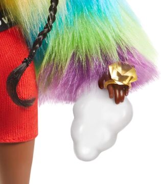 Barbie Extra - Gökkuşağı Renkli Ceketli Bebek, Fino Figürü İle, 3-9 Yaş Arası Kızlar İçin İdeal Bir Hediye GVR04